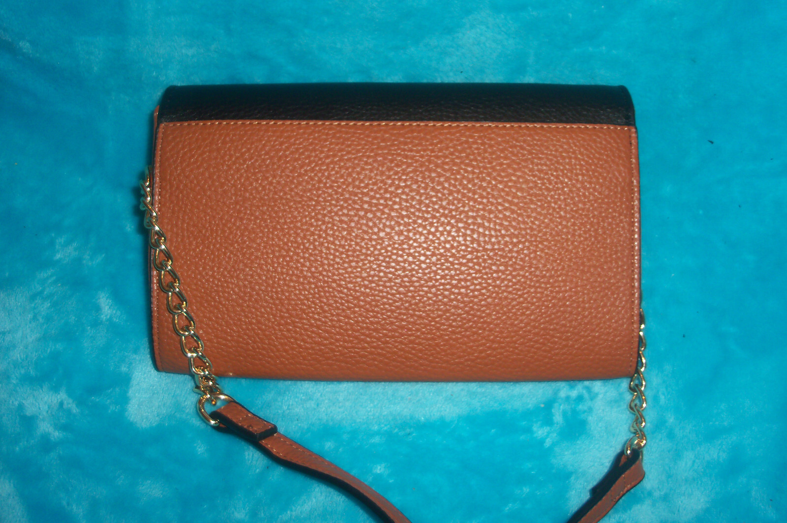 New ANNE KLIEN Black & Saddle Brown Wallet Crossbody Bag – CHAIN STRAP – PEBBLED