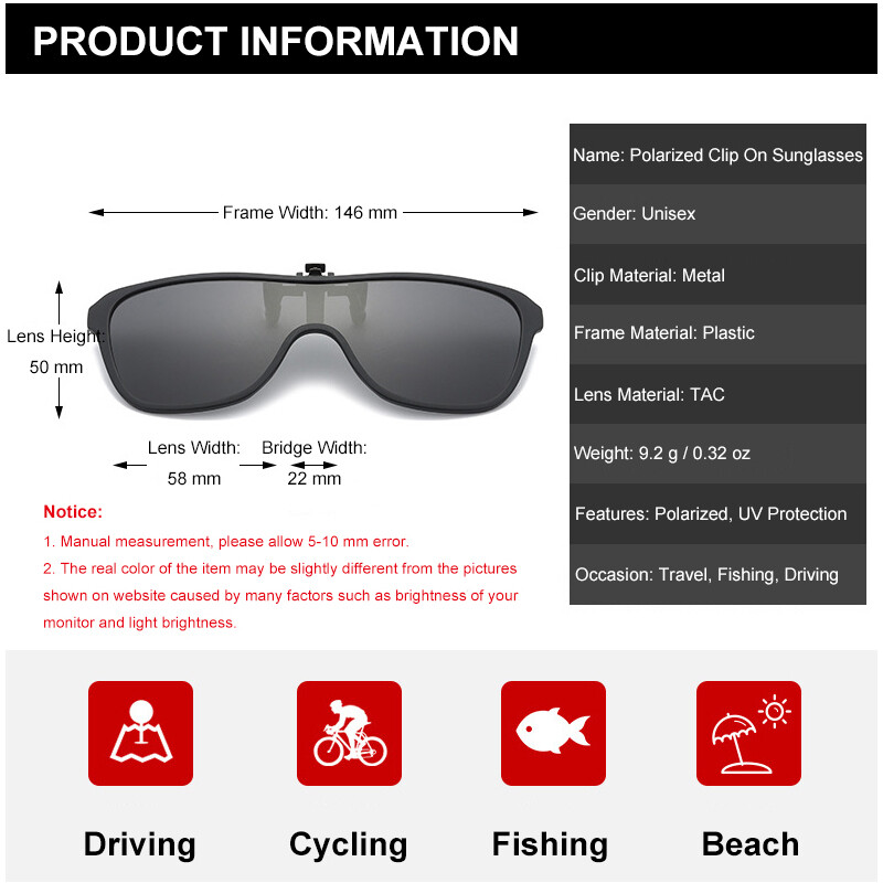 Polarized Clip On Sunglasses One Piece Over Prescription Glasses UV Protection
