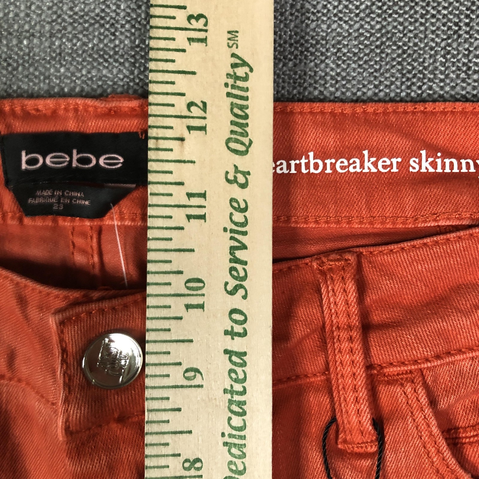 NWT Bebe Jeans Womens 32 Orange Destroyed Heartbreaker Skinny Distressed Denim