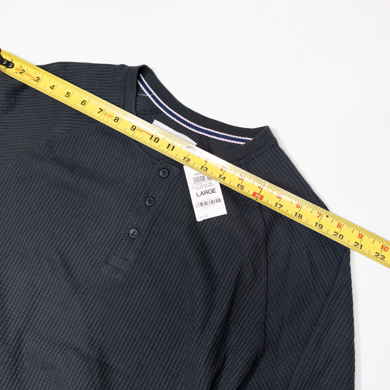 Sun + Stone Henley Shirt Mens Large Black New Waffle Knit Long Sleeve 00178477MN
