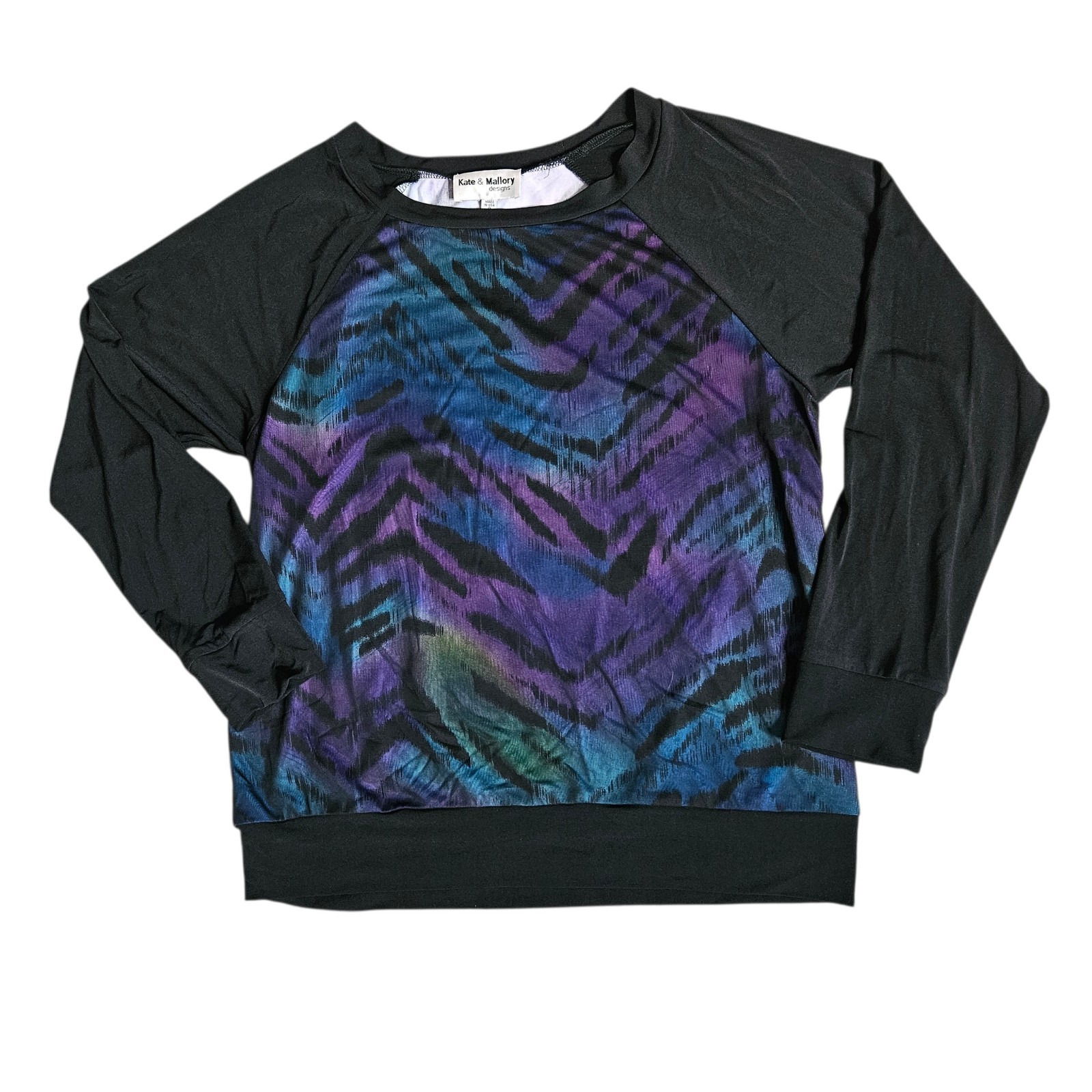 NWT Kate & Mallory Womens S Top Zebra Mesh Long Sleeve Retro Hippie Festival USA
