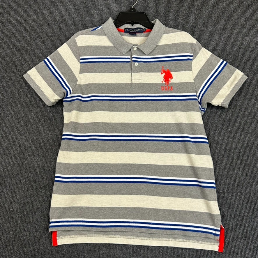 US Polo Assn Men’s Medium Polo Shirt SS Big Pony Big Stripe Rugby Preppy