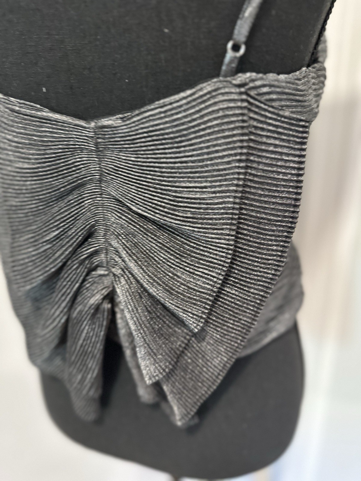 NWT Express Sz:S Pleated shimmer Metallic Bow Back Top Formal Cocktail Gray