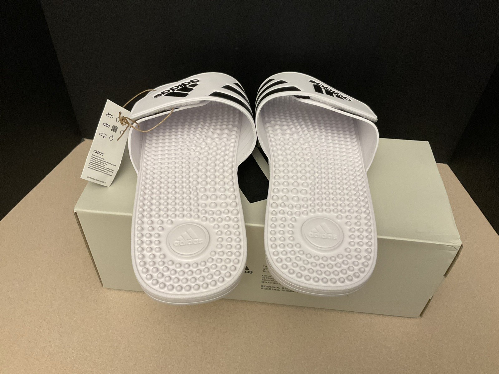 New! Mens Adidas Adissage White/Black Slide Sandals. Size 15. Nice Sandals!!!