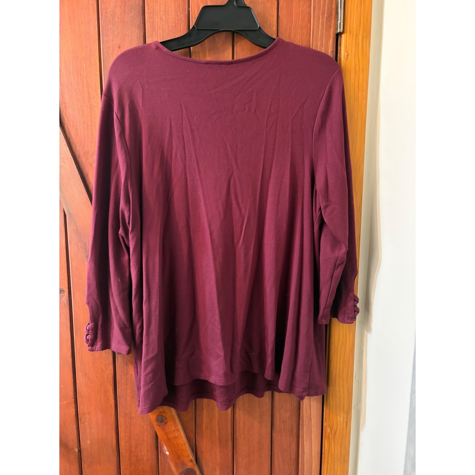 Catherines Est 1946 Womens Burgundy Lattice V-Neck Long Sleeve Top Size L