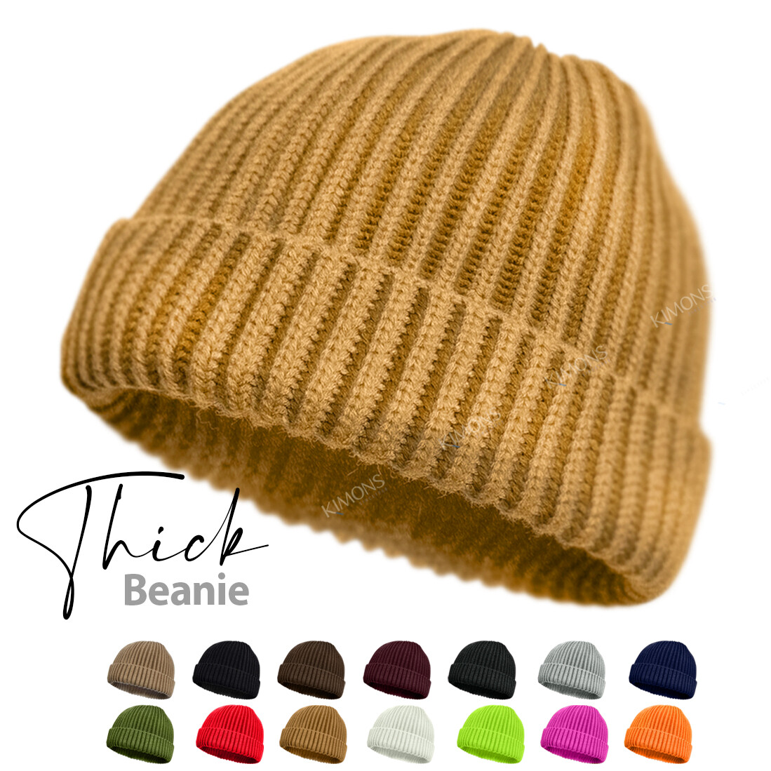 Thick Ribbed Beanie Knit Ski Cap Skull Hat Warm Solid Color Winter Cuff Blank