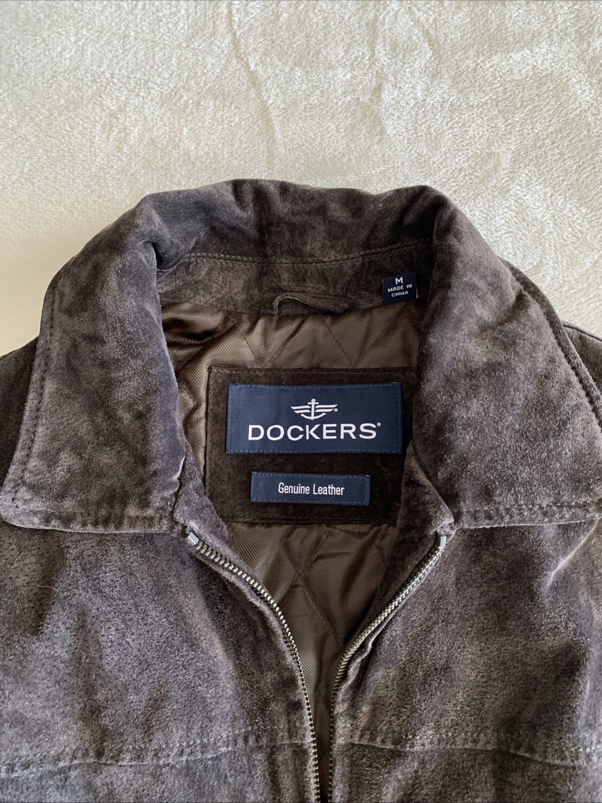 Dockers Premium Mens Suede Leather Coat – Dark Brown – Size Medium Preowned