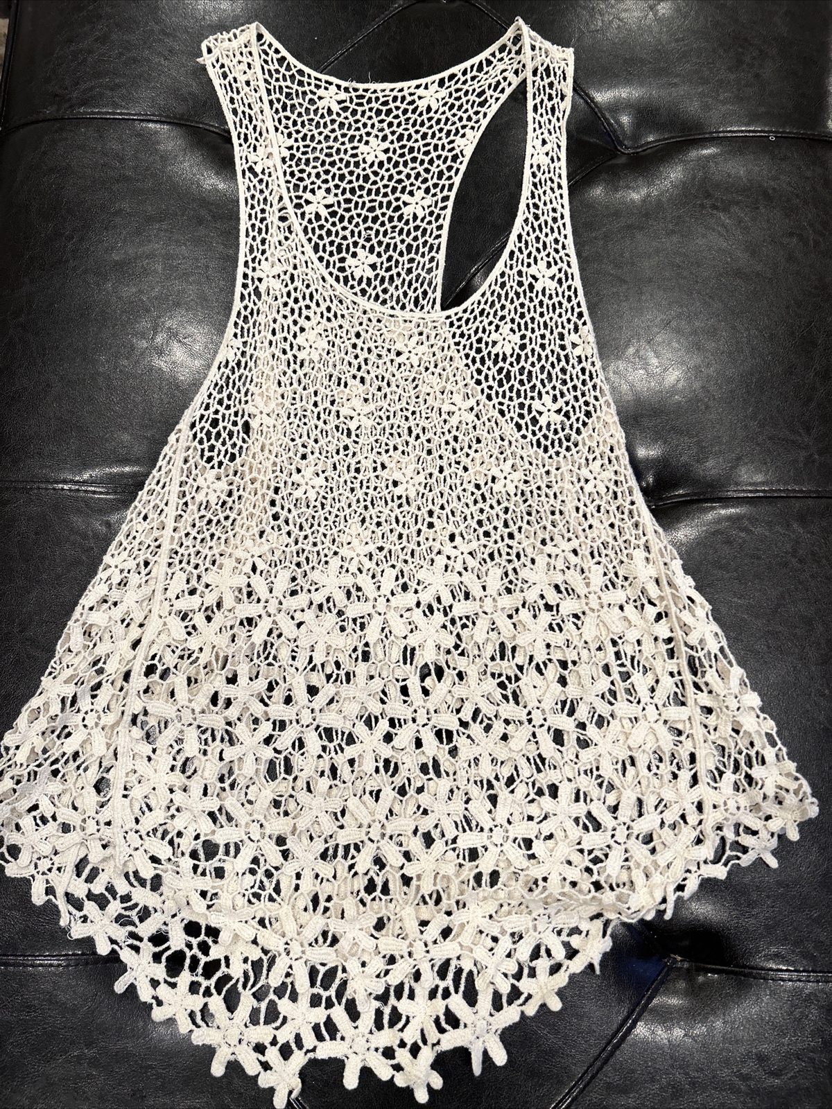 Cover Up Top Blouse Women’s Floral Crochet Embroidered Lace Mesh Cream Colored