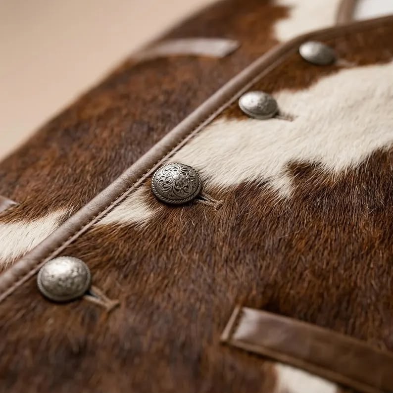 Cowhide Leather Vest Men’s Brown White Vintage Rancher Western Style