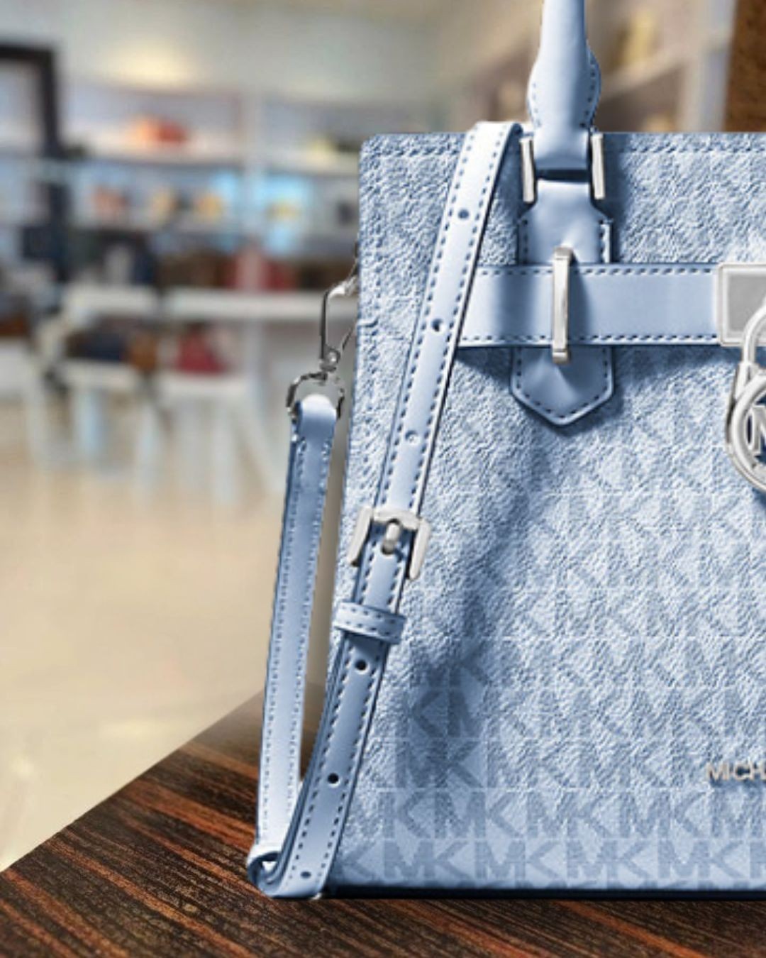 Michael Kors Hamilton Women Small MK Logo Crossbody Satchel Purse Bag Pale Ocean