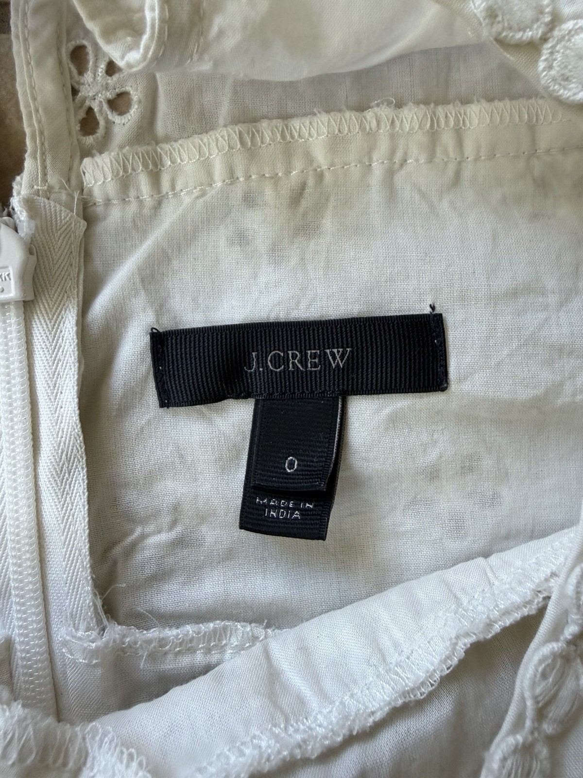 J.CREW White Solid Eyelet Cotton Tiered Ruffle Layered Sleeveless Dress 0