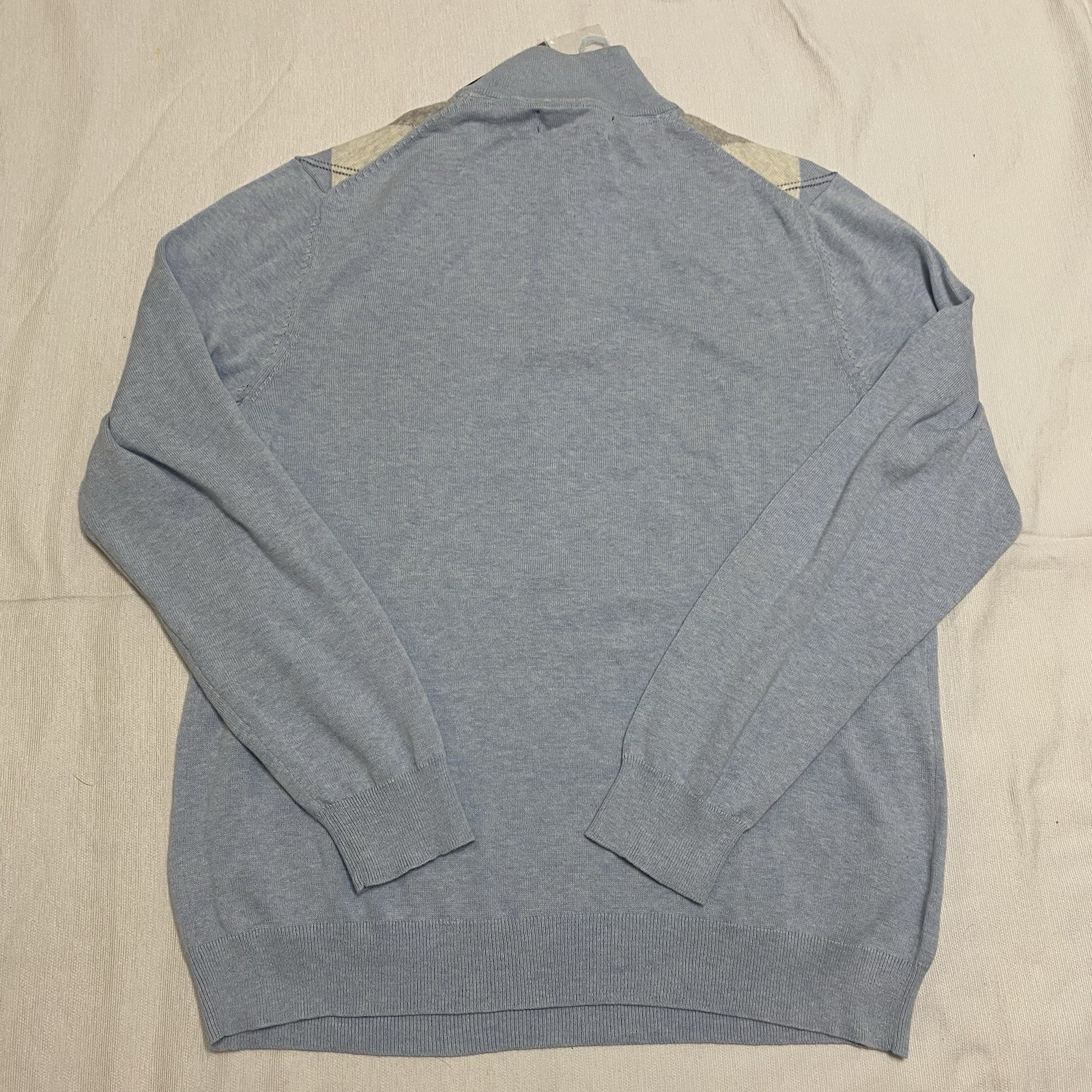 Tasso Elba Men’s Size M Blue Gray Beige Argyle 1/4 Zip Mock Neck Knit Sweater
