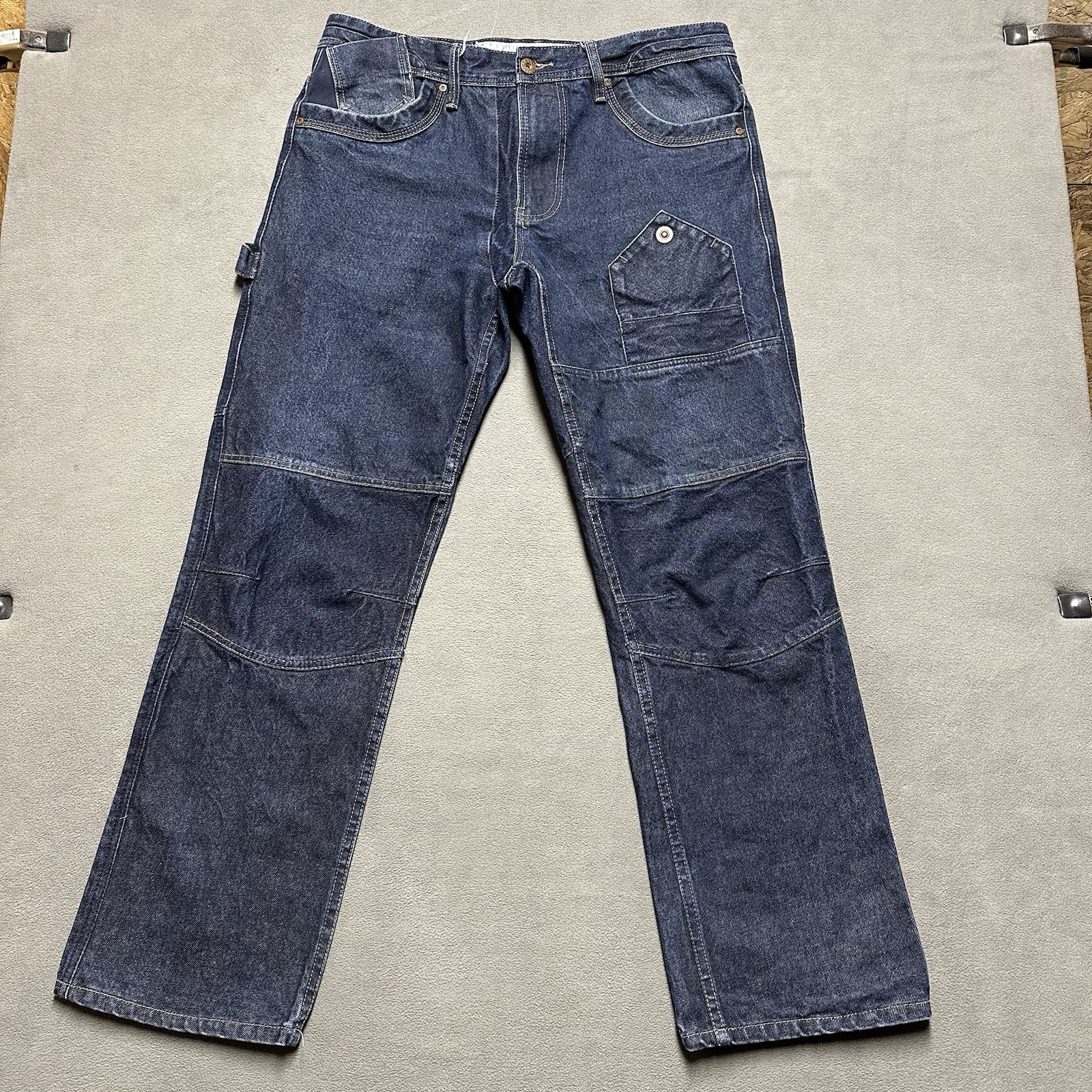 Akoo Jeans Mens 38 (38×32.5) Blue Denim Carpenter Hammer Loop Streetwear Y2K GUC
