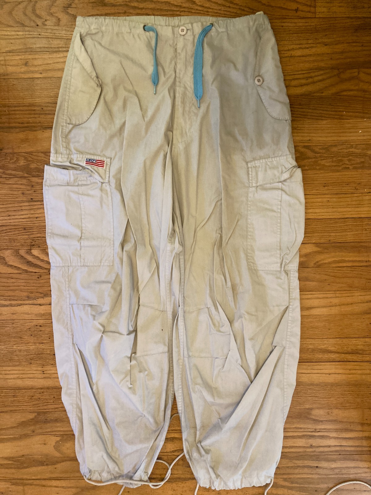 UFO Parachute Pants Light Blue Drawstring M Vintage 90s Cargo Y2K Rave Hip Hop