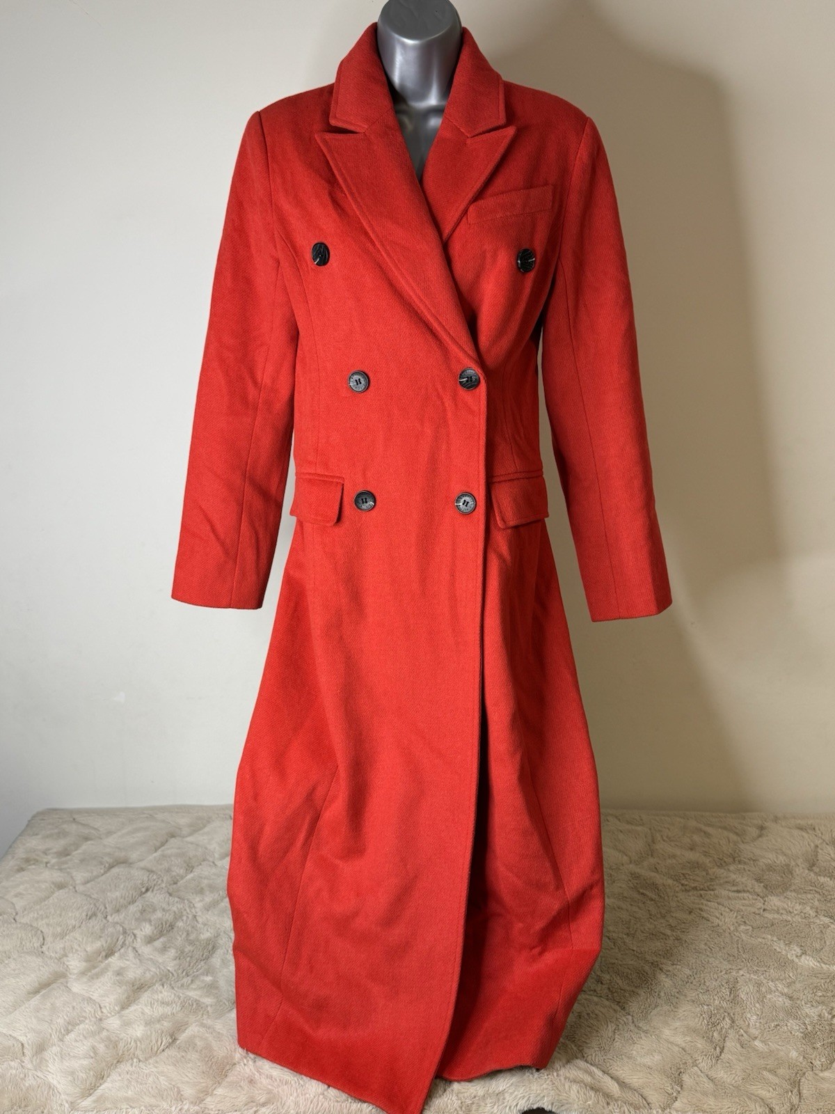 Avec Les Filles Red Double-Breasted Long Trench Coat, Size XS