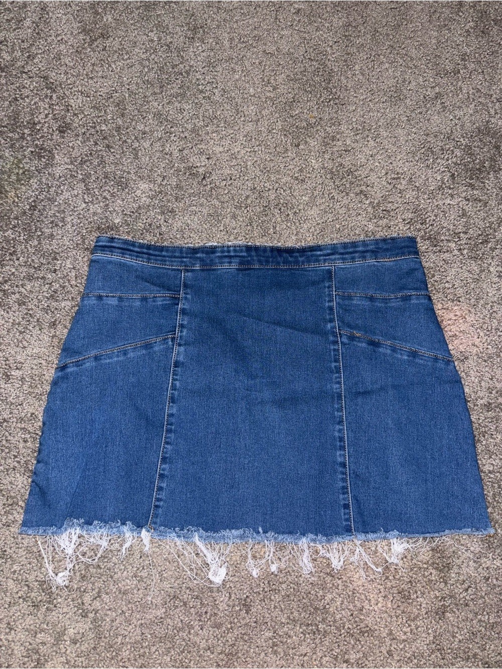 Free People Y2K Style Denim Mini Skirt in Blue with Frayed Hem