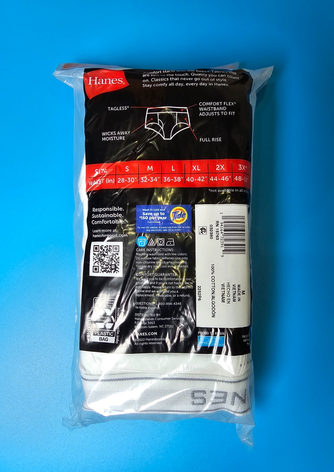 Hanes Tagless Briefs 6 Pack,White,Wicking Cool Comfort Size:M,L