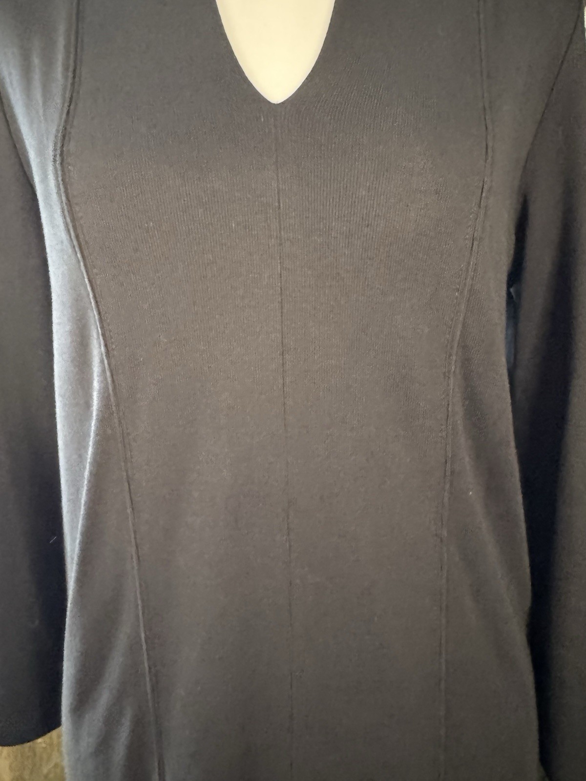 Rafaella Studio Black Knit Shift Dress V-Neck Long Sleeve Knee Length Size S