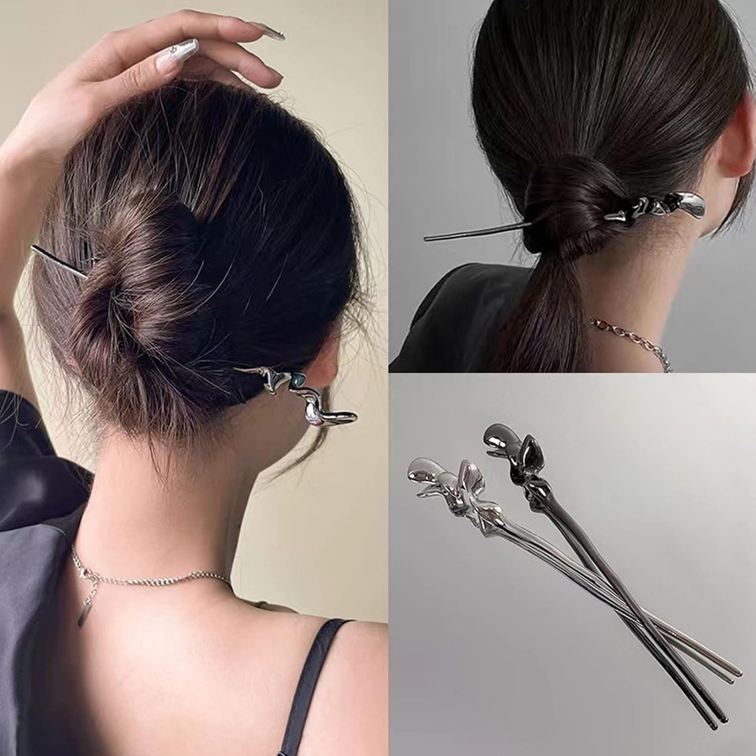 2PCS Metal Hair Sticks for Women Vintage Hair Chopsticks for Women Minimalism Ir