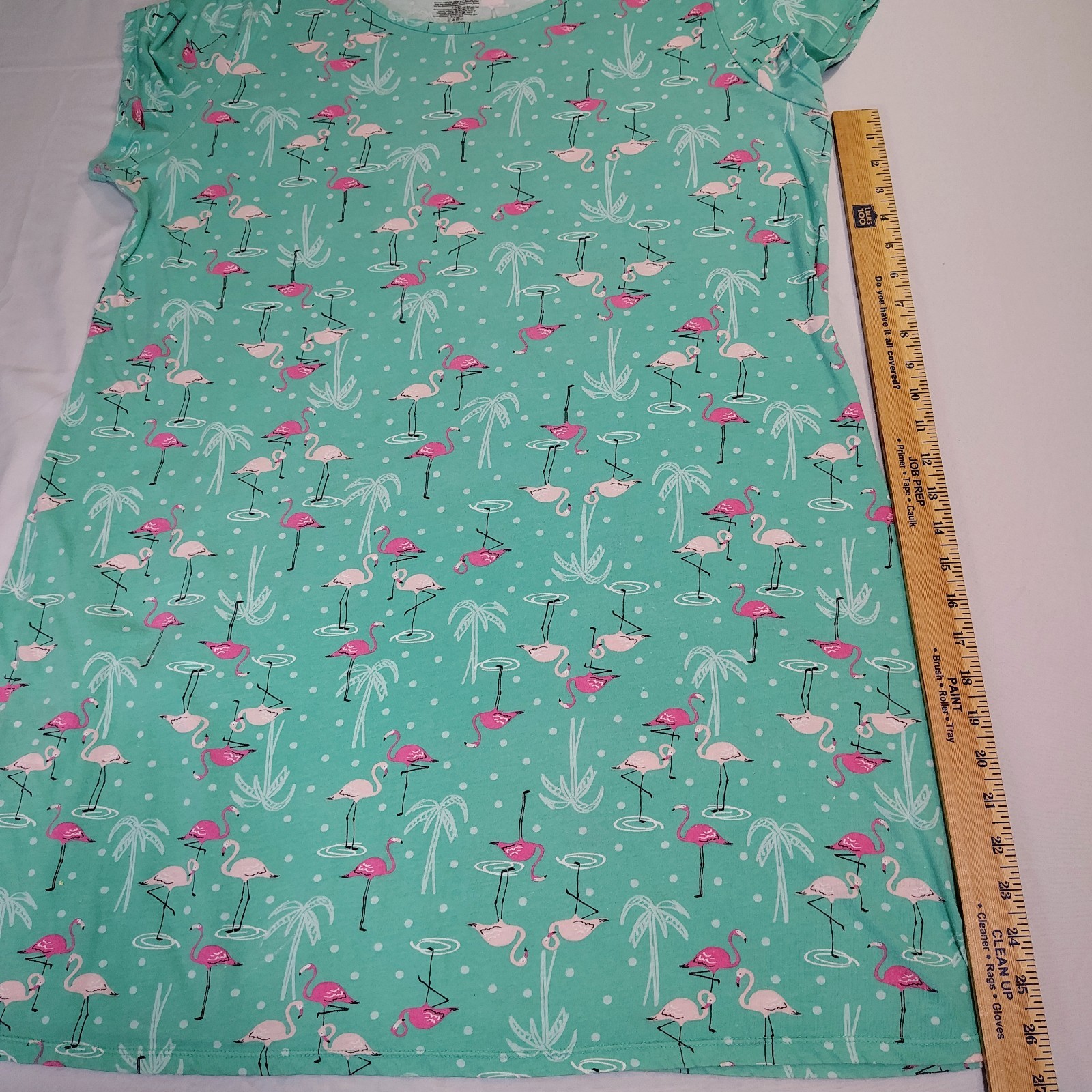 Secret Treasure Green Flamingos Palm Trees Sleepshirt Nightgown Nightshirt