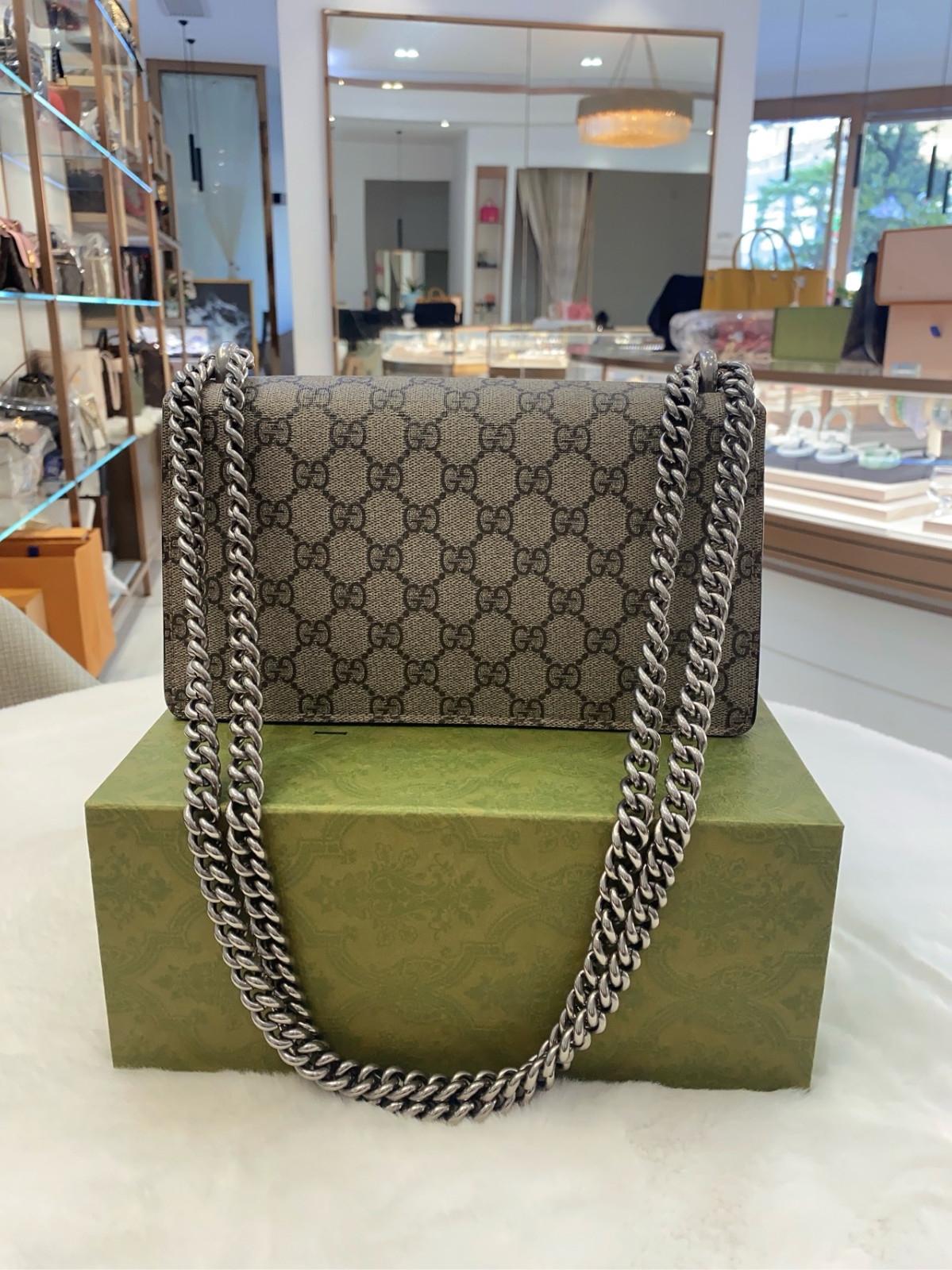 Authentic Gucci Dionysus Medium GG Supreme Canvas and Suede Shoulder Bag eBay AG