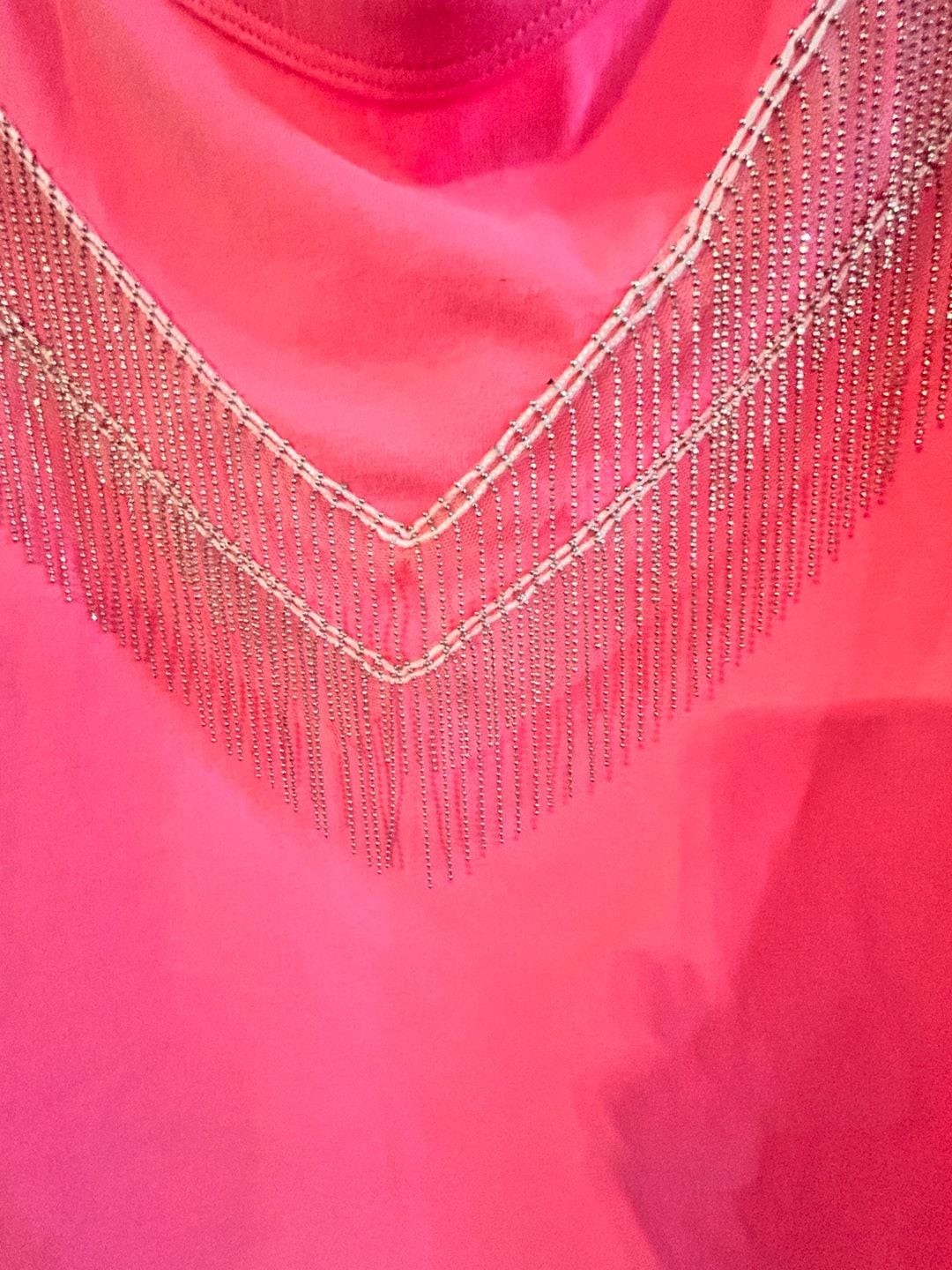 Blue B Collection Ordinary Girl Pink Short Sleeve Top with Bead Fringe V-Detail