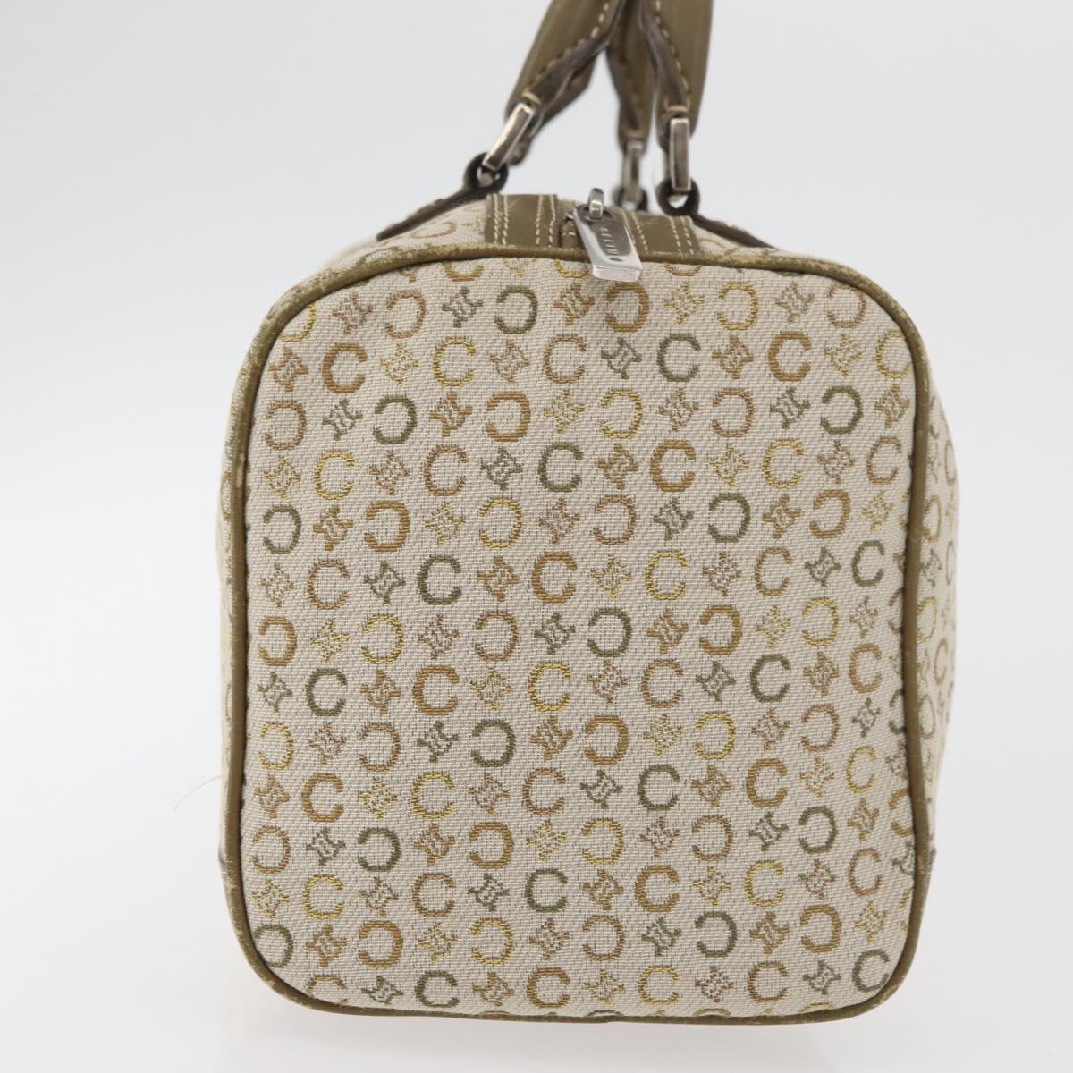 CELINE C Macadam Canvas Mini Boston Bag Khaki Silver Auth ep14462