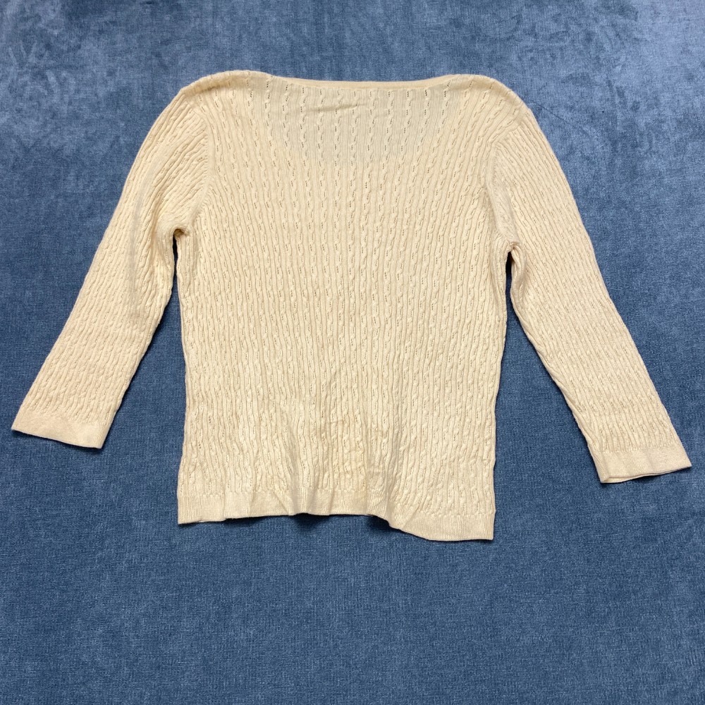 Jeanne Pierre Cardigan Sweater Womens PL Cream Cable Knitted Winter Button Front