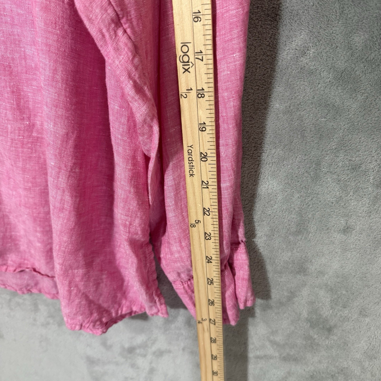 Sigrid Olsen Top 2X Pink 100% Linen Roll Tab Sleeve Button Front Casual Tunic