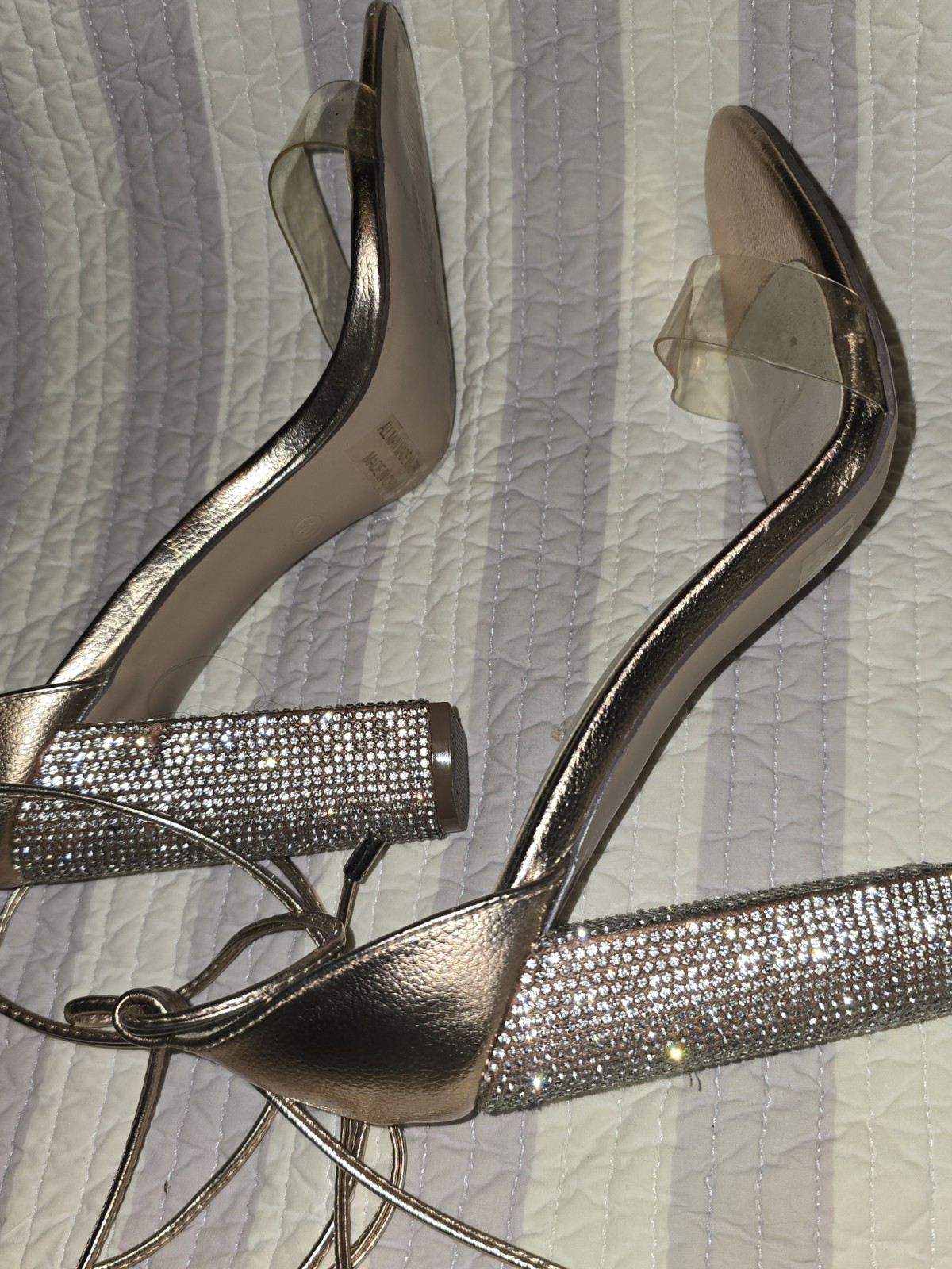 X2B Rhinestone Block Strappy Block Heels With Clear Toe Strap Sz 10 M