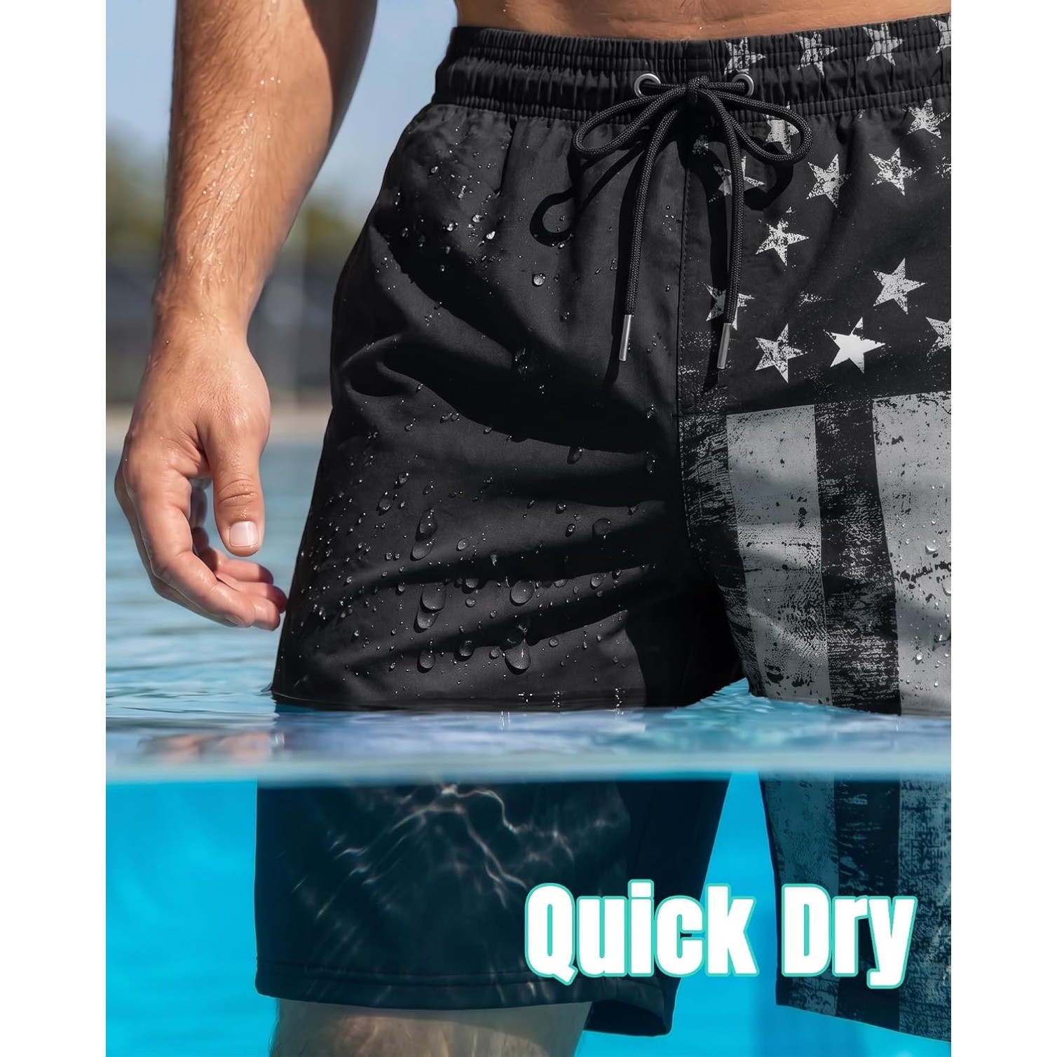 9” Men Swim Trunks with Compression Breathable Liner Quick Dry Zipper Pockets