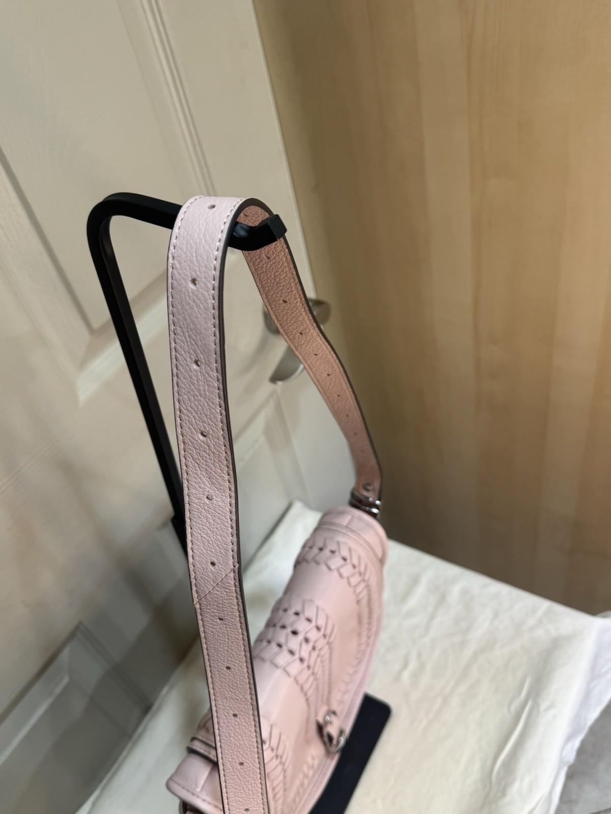 orYANY Amanda Blush Pink Italian Leather Saddle Crossbody Bag Whipstitch Flap