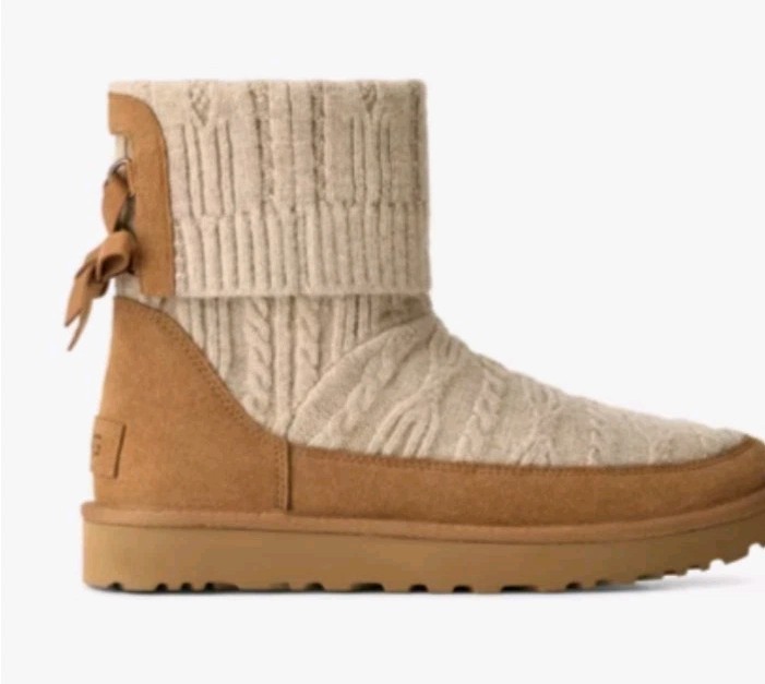 Women’s UGG Classic Mini Cabelle Chestnut Suede/Knit Boot Sz 8.0 UntouchedNewBox