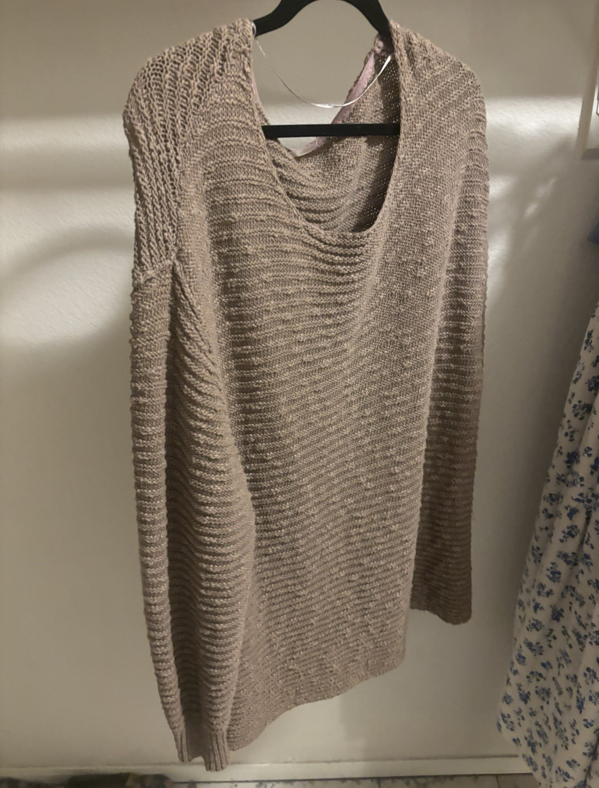 Free People Women’s Beige Open-Knit Scoop Neck Long Sleeve Pullover Sweater L