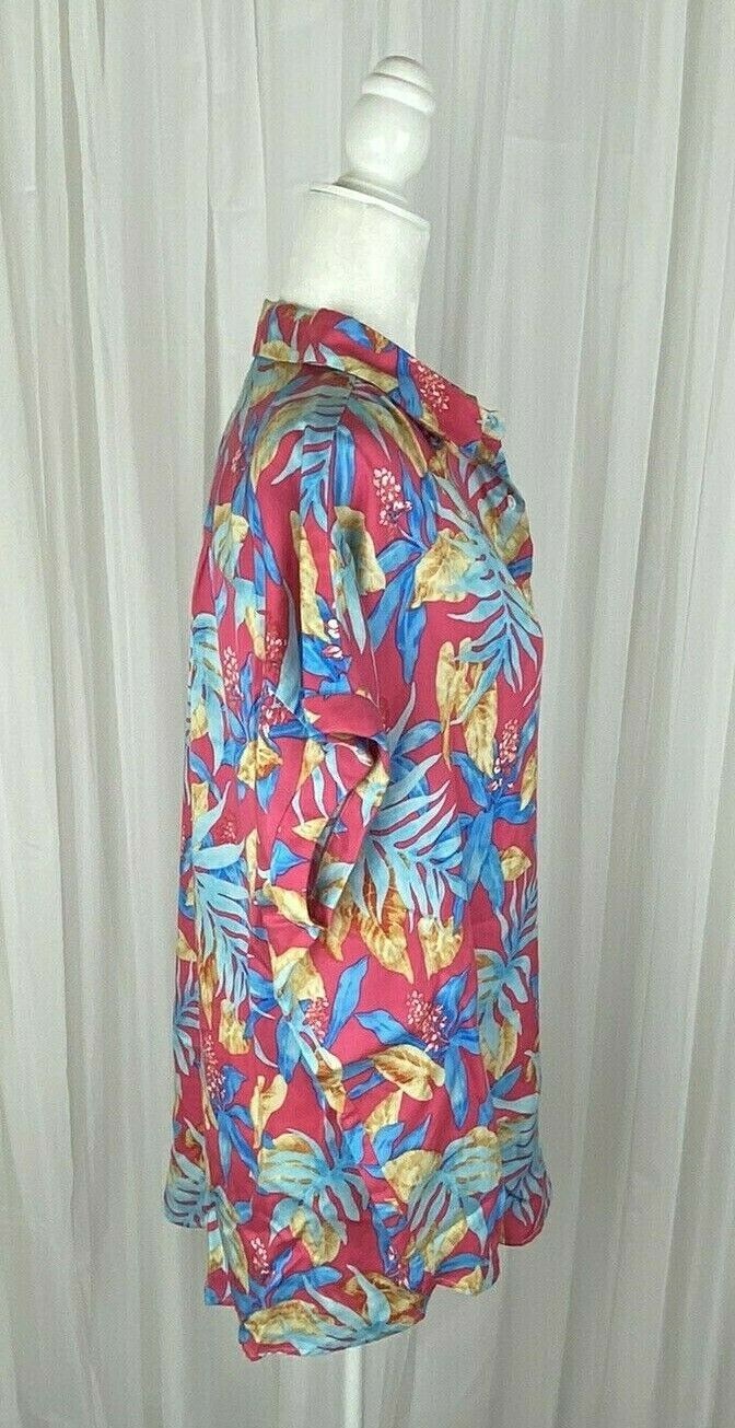 J Mclaughlin Sz M Coral Tropical Leaf Print Short Sleeve Blouse New