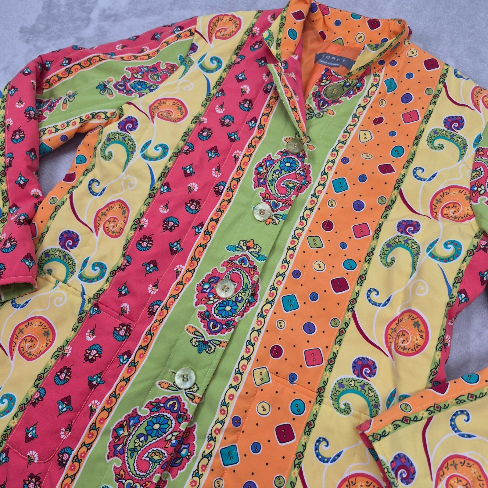 KORET Colorful Paisley Print Button Quilted Blazer Jacket Womens S Grandma House