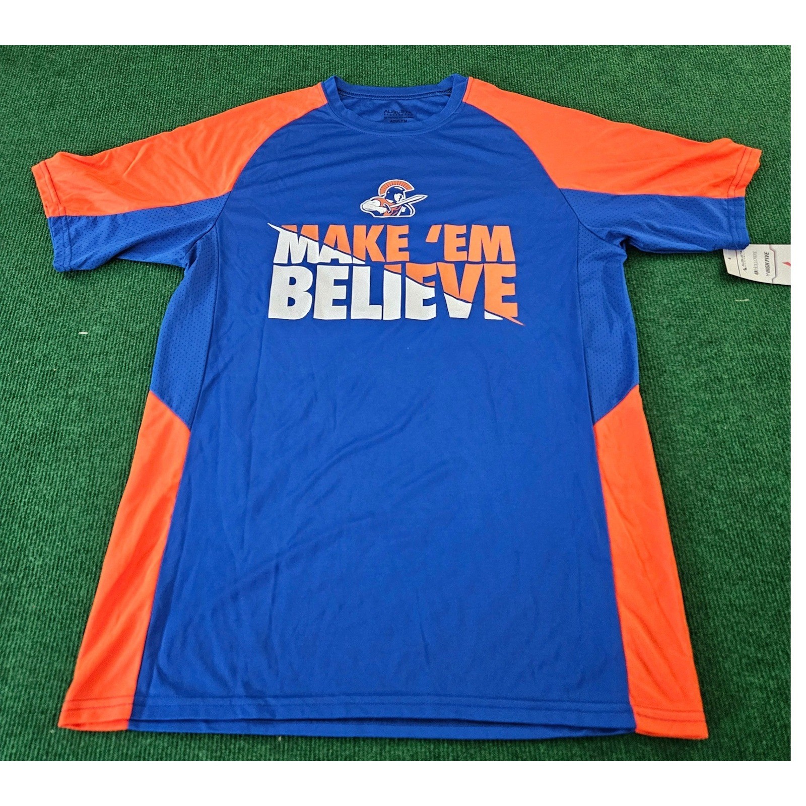 Augusta Sportswear Make Em Believe Adult M Blue Orange Raglan T Shirt