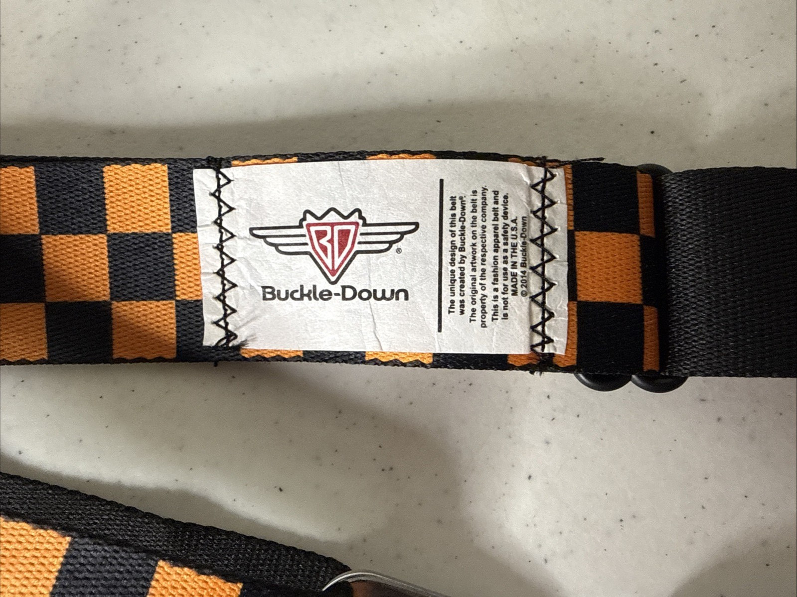 Buckle Down Seatbelt JEEP Logo Adjustable Belt Orange & Black Checkers Adult