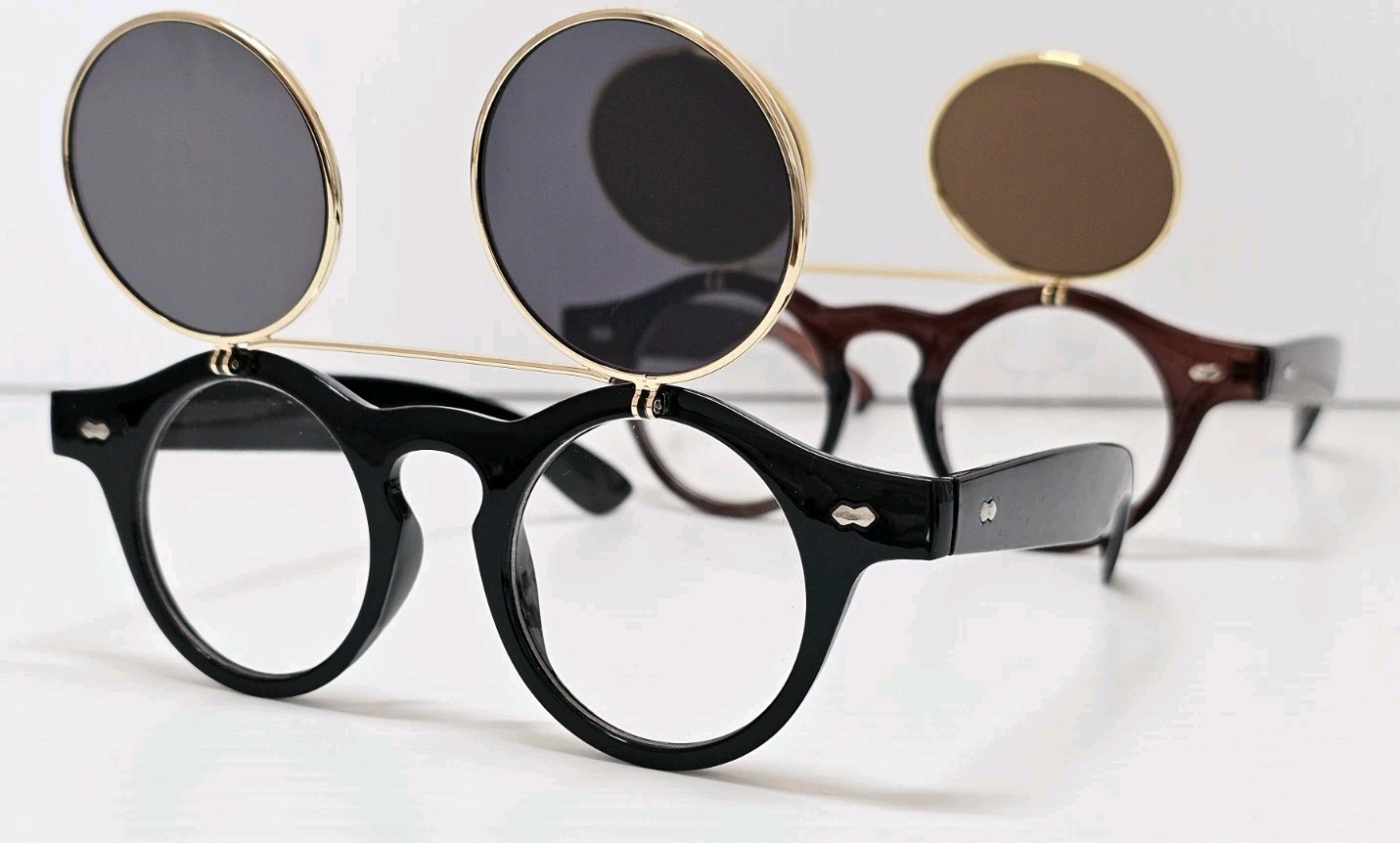 Trendy High Fashion Chic Flip Up Perfect Circle Round Sunglasses
