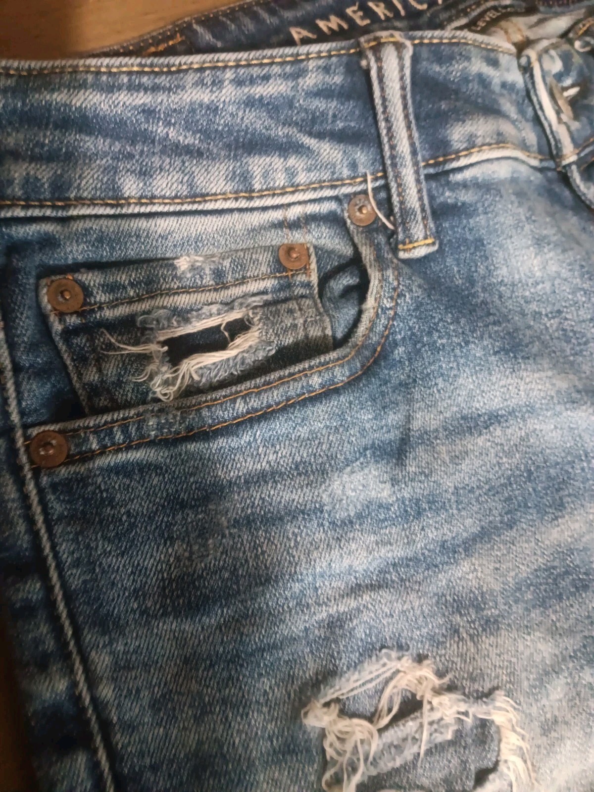 American Eagle AirFlex Jeans Mens 30×32 Distressed Ripped Blue Denim Stretch