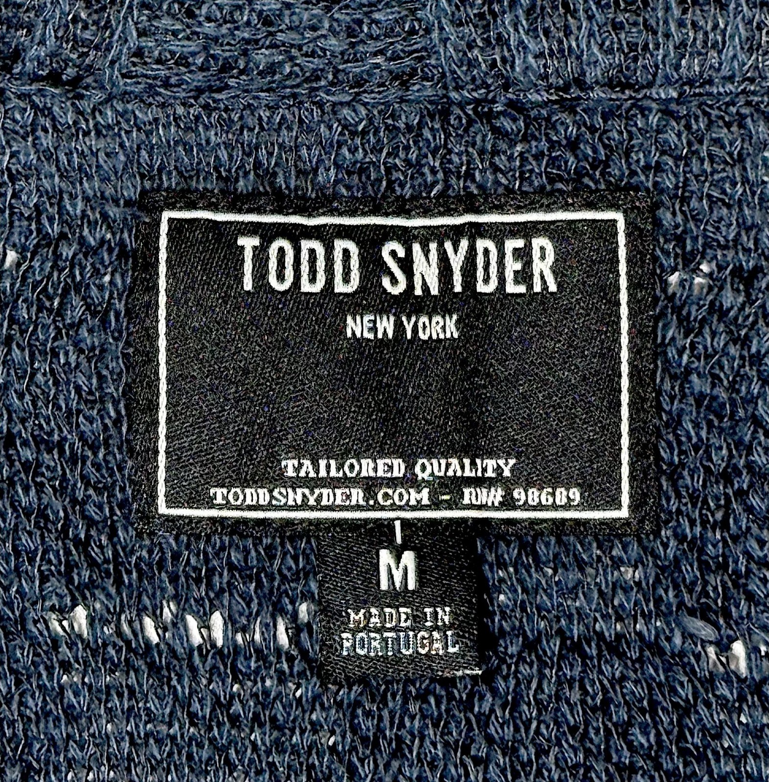 Todd Snyder Sweater Polo Sz M Cotton Blend Midnight Blue Basketweave New