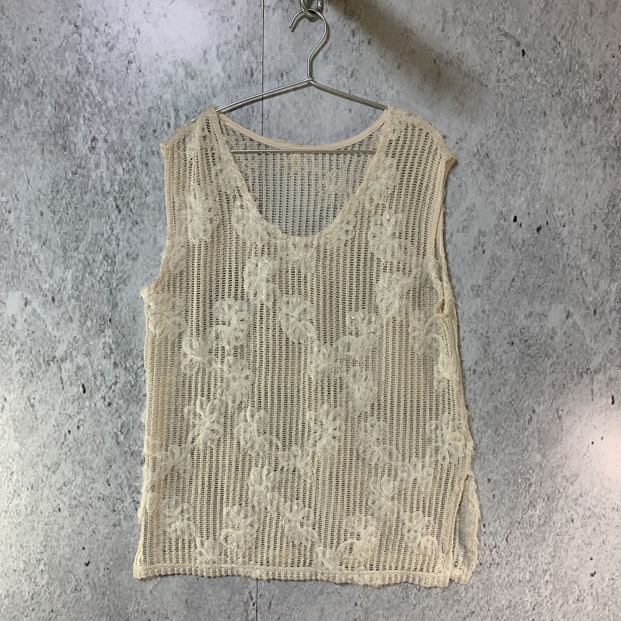 LAKOLE Cord Embroidered Lace Vest Deep U-neck Ivory Size F