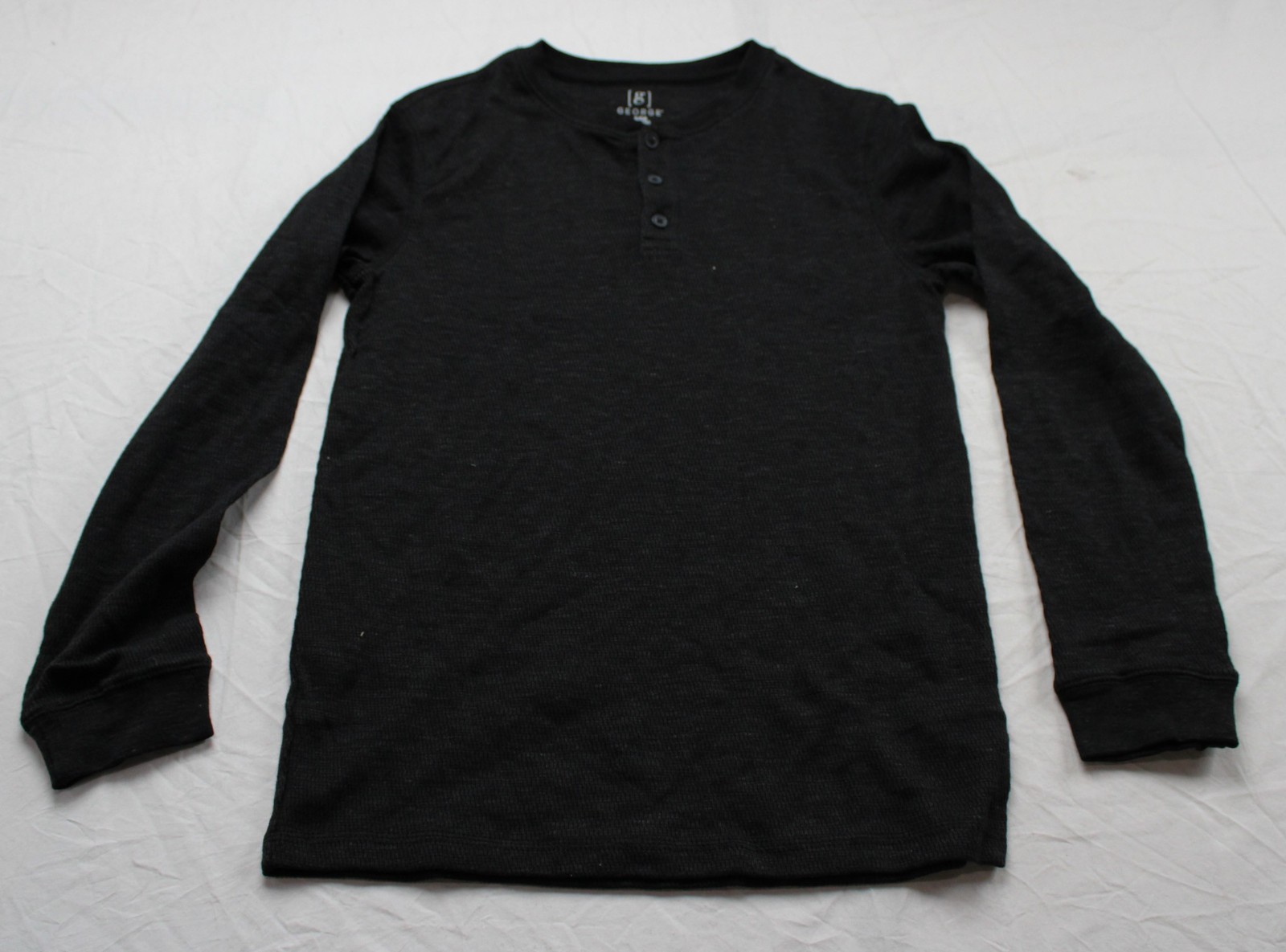 George Men’s Waffle Knit Thermal Long Sleeve Henley Shirt JK5 Black Small NWT