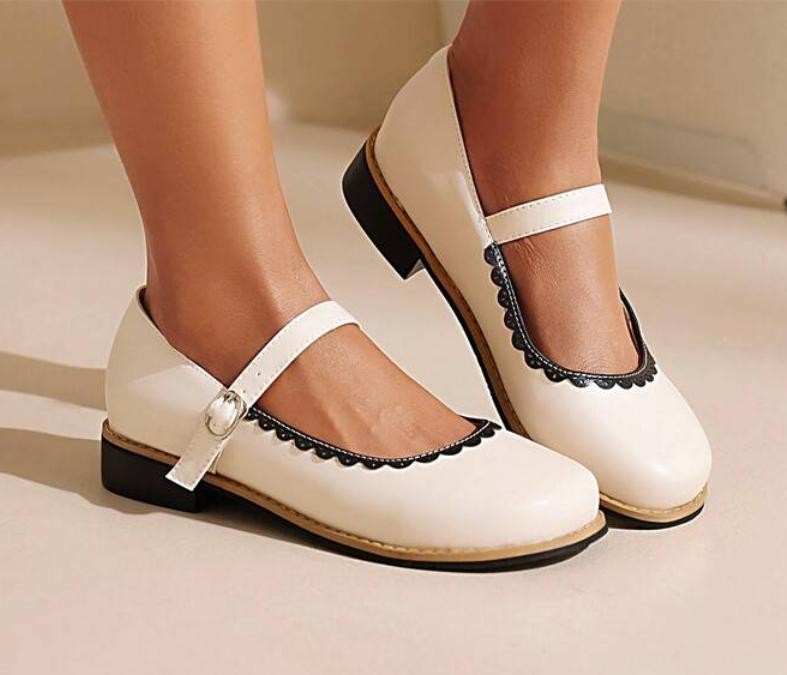 Retro Womens Ankle Strap Mary Jane Flats Faux Leather Dress Casual College Shoes