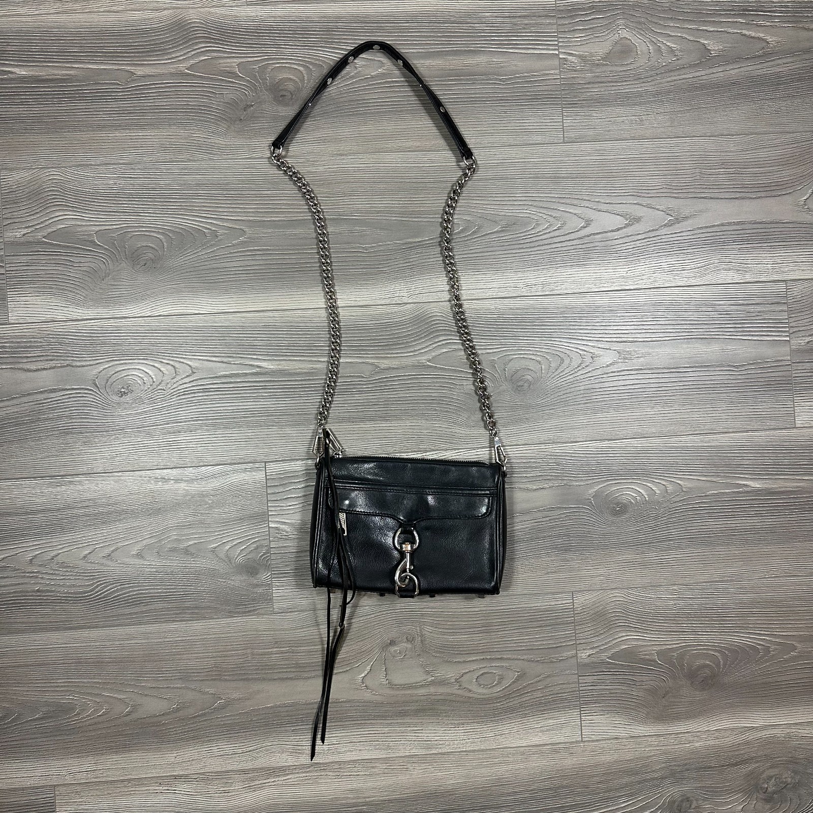 Rebecca Minkoff Mini Mac Black Leather Crossbody Bag with Silver Hardware