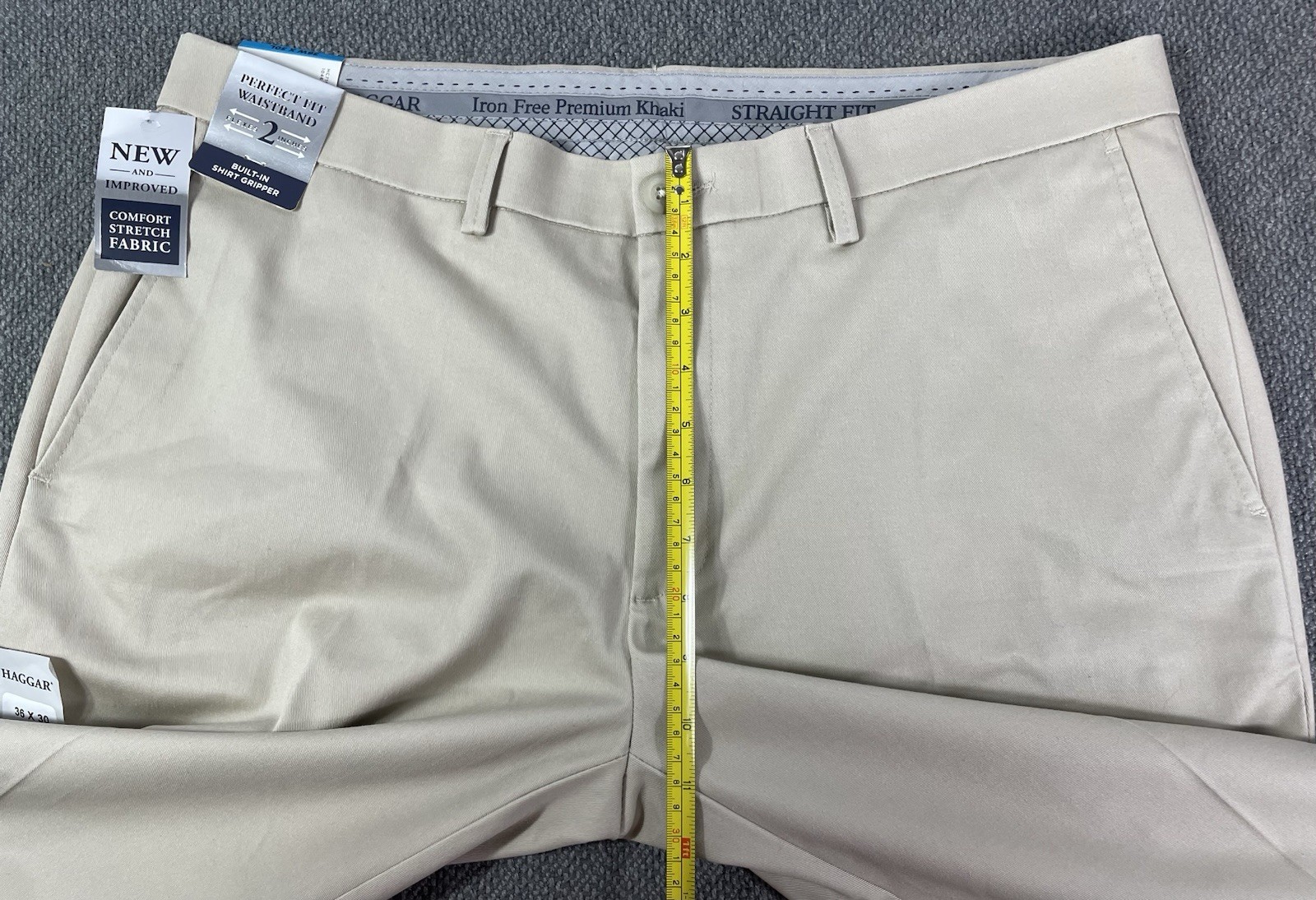 Haggar Men’s Straight Fit Iron Free Premium Khakis SAND 36×30 True To Size NWT