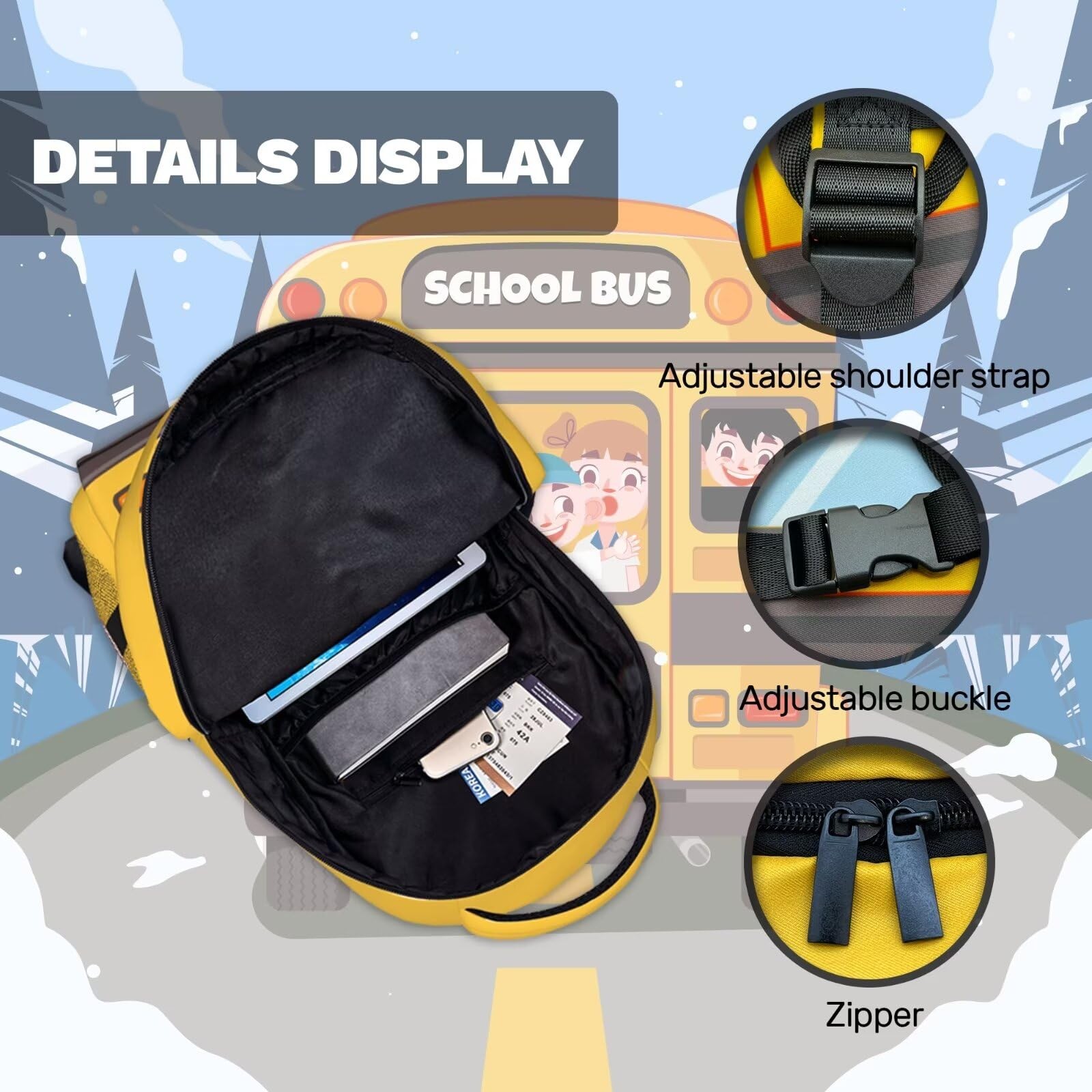 School Bus Backpack Large Capacity 11.4×7.8×15.7in with Lunch Bag Set – Perfect