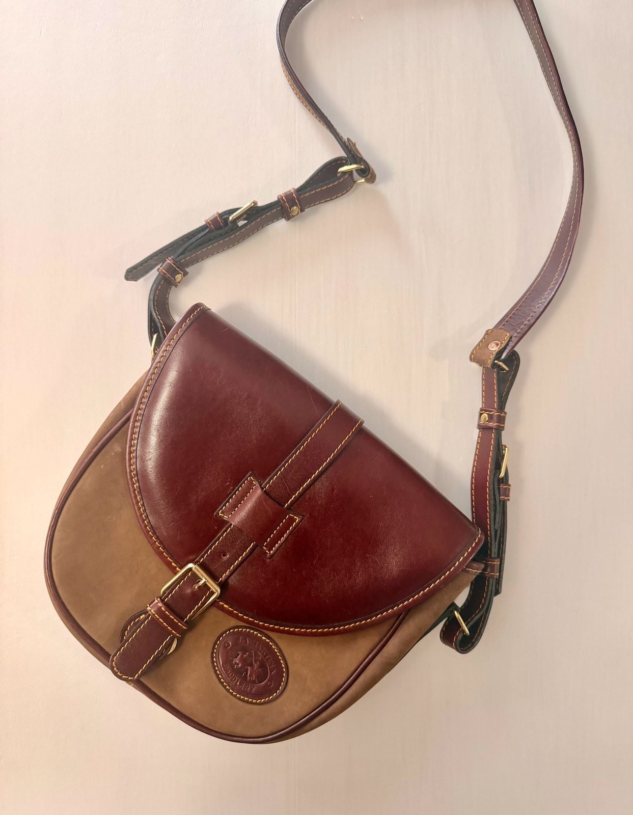 La Martina Saddlery Two-Tone Suede and Leather Saddle Bag