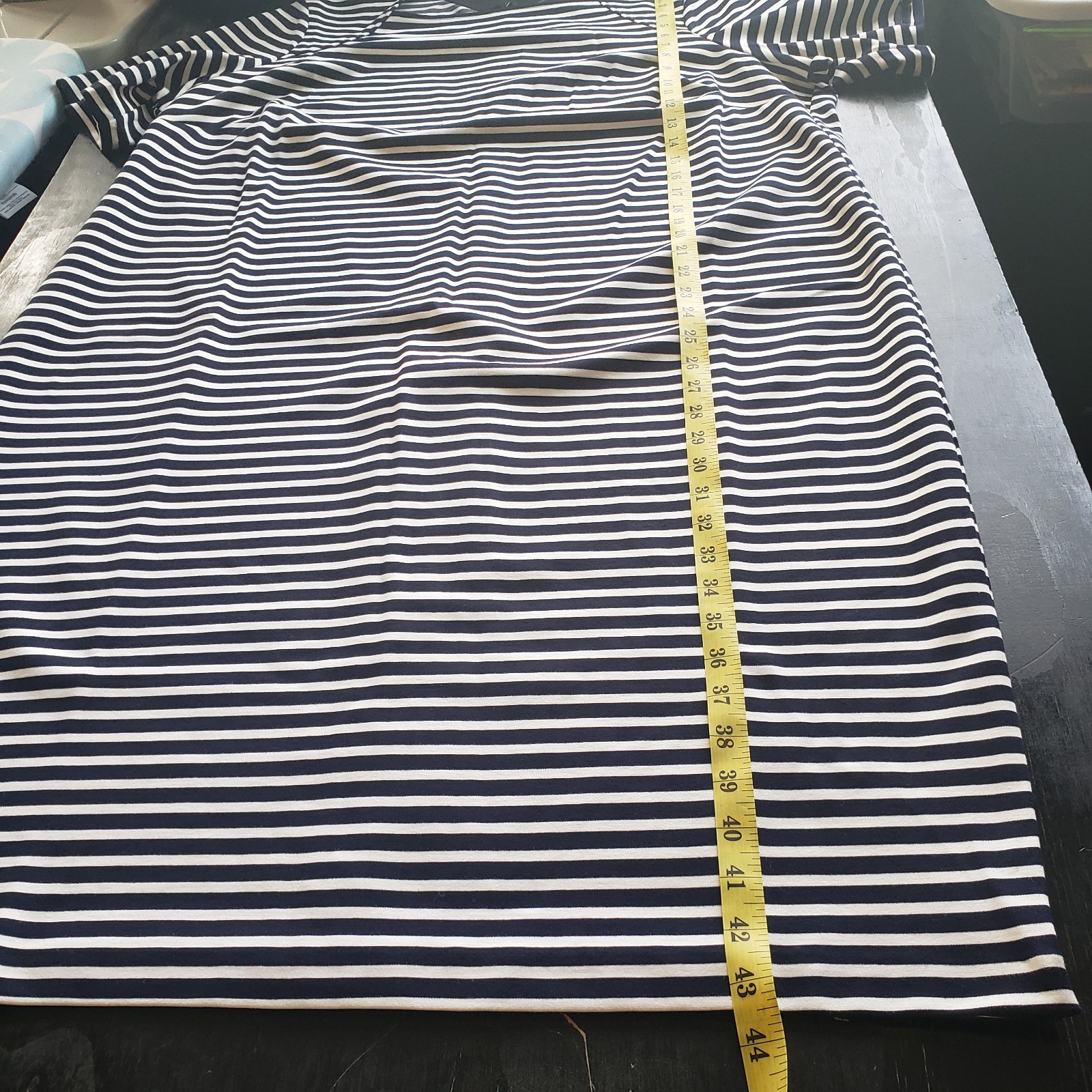 Universal Standard Dress 22/24 Envelope Neck Rayon Ponte Knit Navy White Stripe