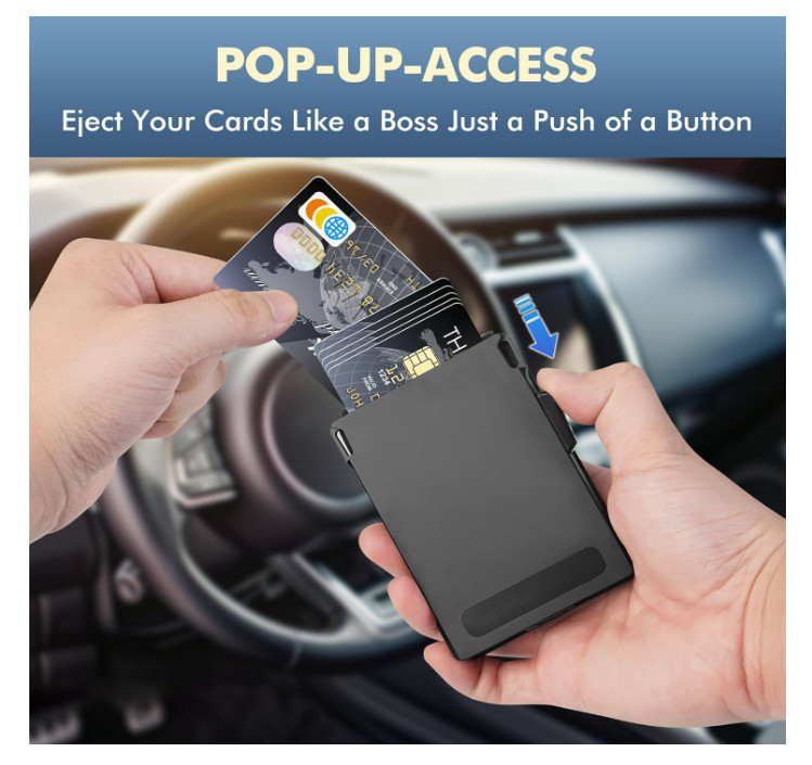 Men’s Slim PopUp Bifold Carbon Fiber Wallet, RFID Blocking, Money Clip, Men Gift